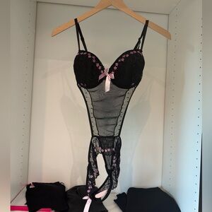 Black and Pink Sheer Lingerie Bodysuit